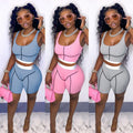 2022 Sport Fitness Solid Backless Women's Two Piece Biker Shorts Set Summer Custom Skinny Fit Spandex/Polyester Eco-Friendly