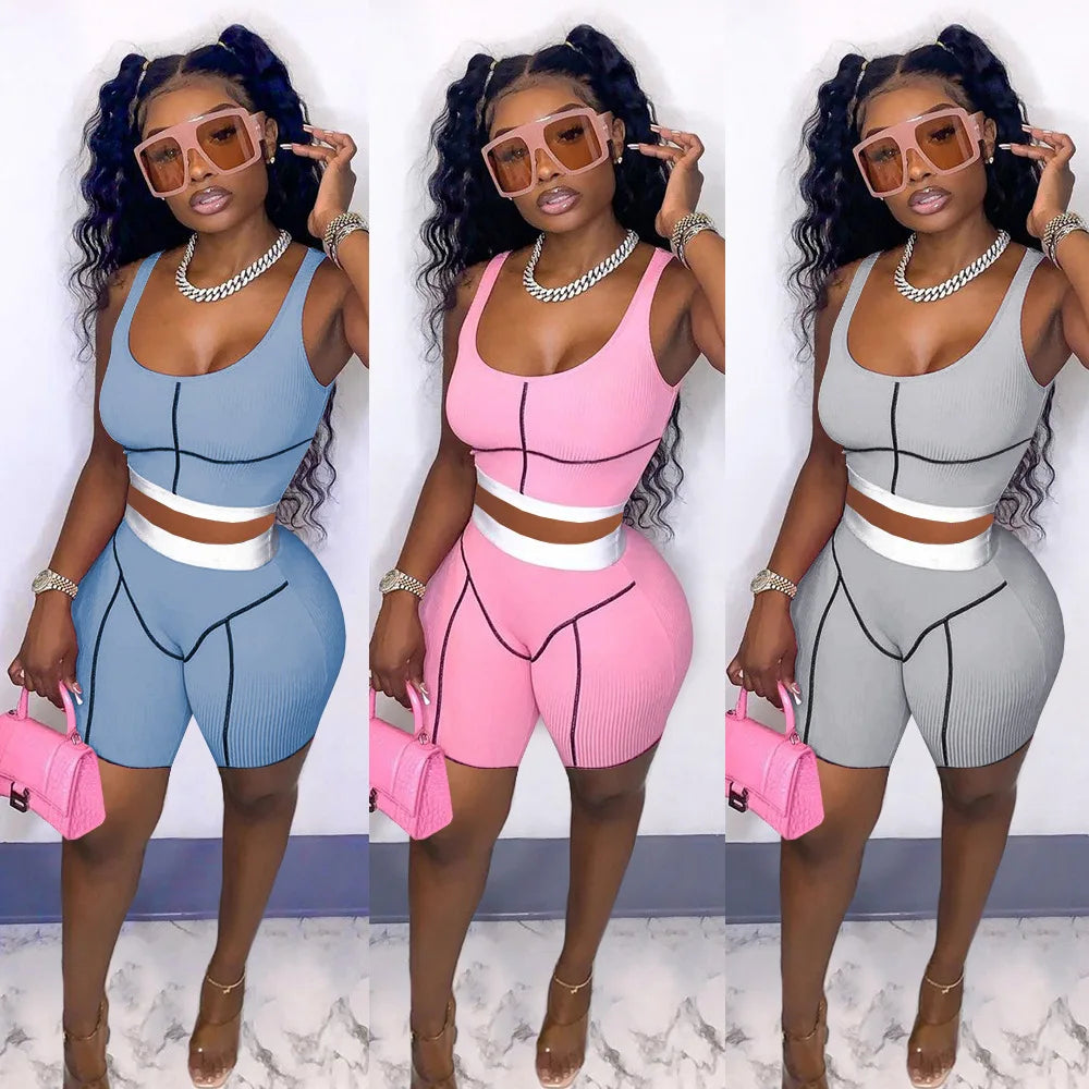 2022 Sport Fitness Solid Backless Women's Two Piece Biker Shorts Set Summer Custom Skinny Fit Spandex/Polyester Eco-Friendly