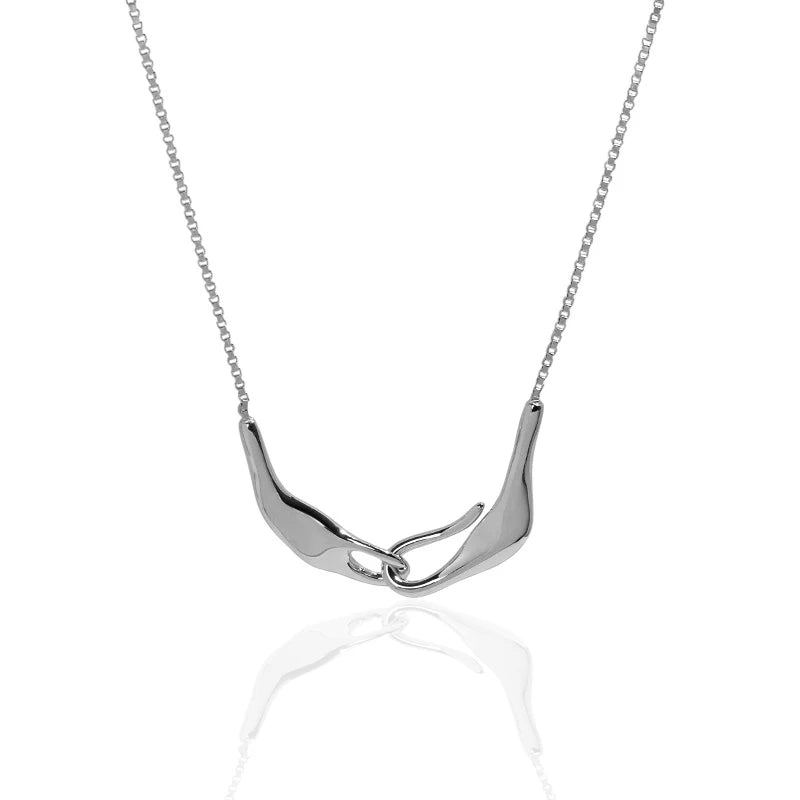 WMXA446 S925 Sterling Silver Irregular Shaped Oval Pendant Minimalist Pendant Contemporary Necklace Gift for Her