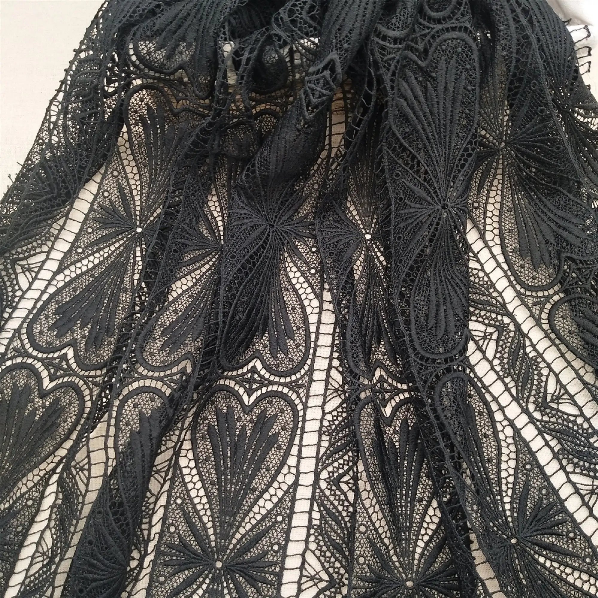 Black Water Soluble Embroidered African Lace Fabric