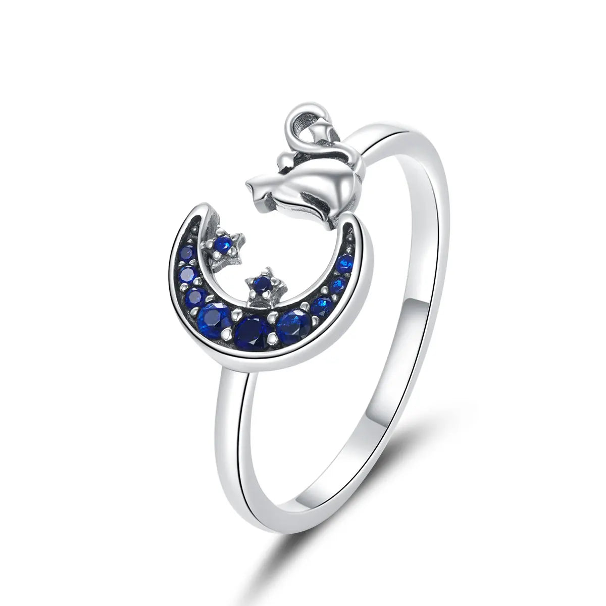 Factory Wholesale Moon & Cat Finger Ring for Women Adjustable 925 Sterling Silver Ring Spring Collection Fashion Bijoux SCR677