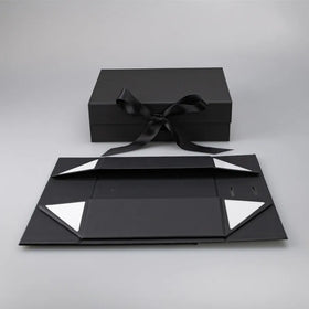Paper Gift Boxes Premium Matte Black Foldable Packing Box Magnetic Packaging Boxes With Ribbon