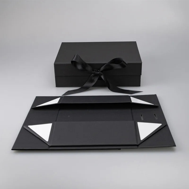 Paper Gift Boxes Premium Matte Black Foldable Packing Box Magnetic Packaging Boxes With Ribbon