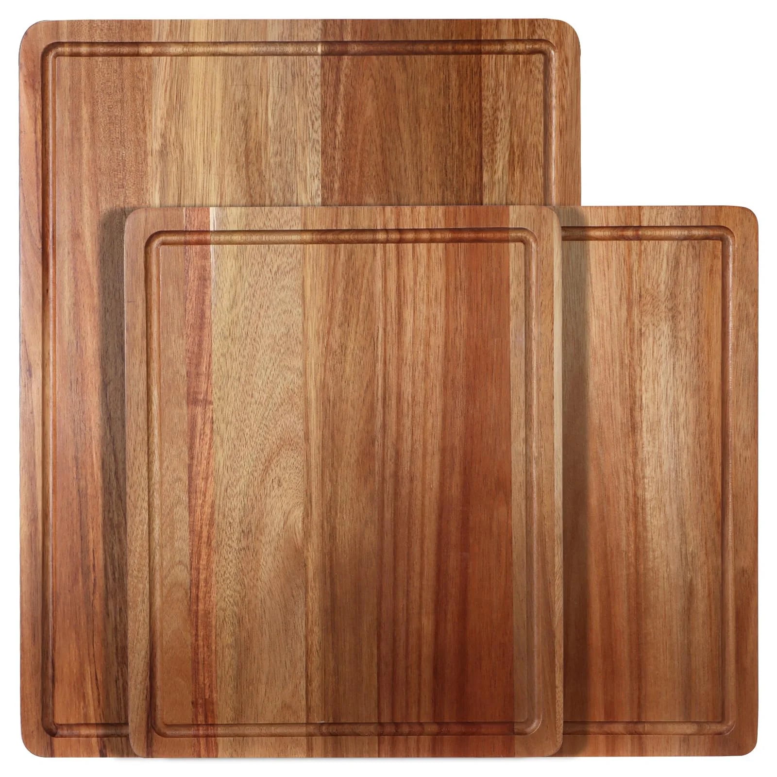 3 Set Acacia Wood Cutting Boards Thick Chopping Board Large Wooden Juice Groove Cutting Board Set Wood Trays With Handles