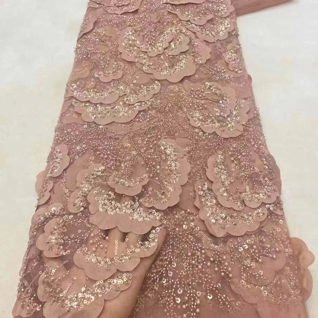 Net Gold Embroidery Sequins Lace Fabric