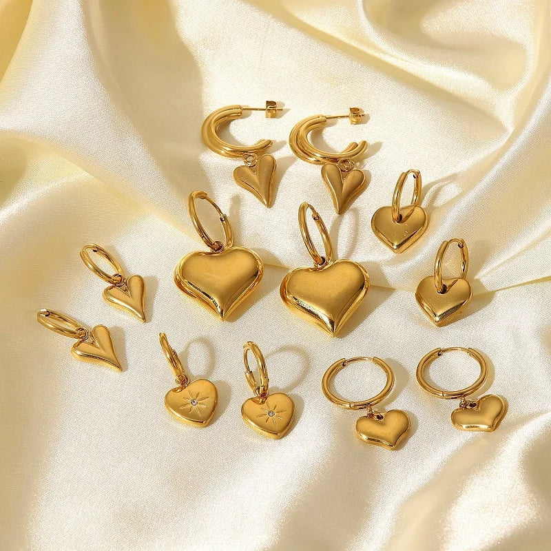 Dainty 18k Gold Plated Heart Dangle Hoop Earrings With Cubic Zirconia Stainless Steel Small Heart Huggie Earrings