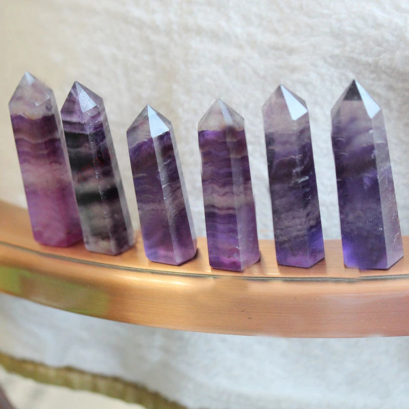 5pcs Fluorite Crystal Wand Prism Faceted Single Point Healing Stone Hexagon Home Decor Love OPP Bags Feng Shui Natural Stone