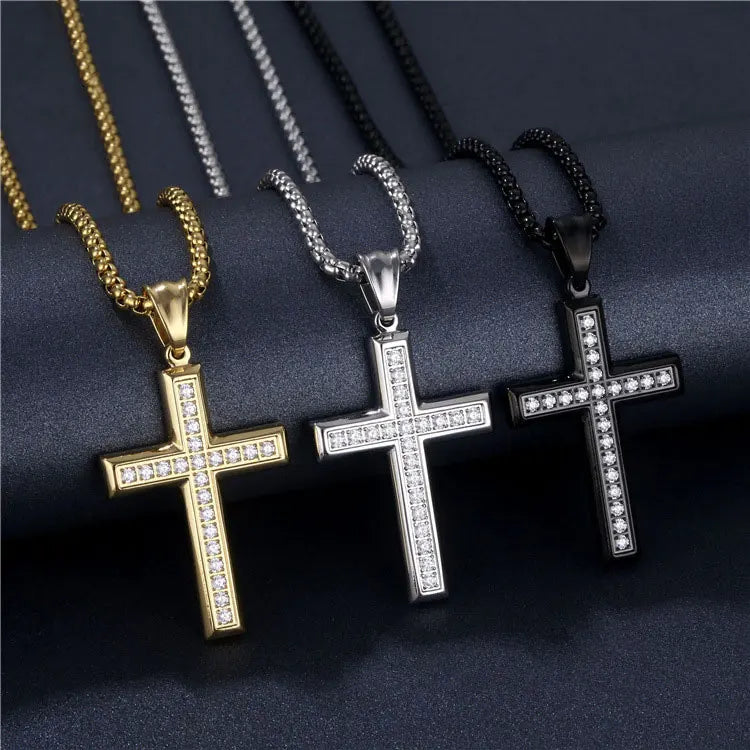 CZ Cross Necklace Waterproof Anti Tarnish Free Stainless Steel 18k Gold Plated Zircon Hope Cross Pendant Necklace for Men Womens