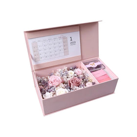 Customized Logo Cardboard Flower Packaging UV Advantage Art Paper Rose Office Gift Box with Calendar for Jewelry