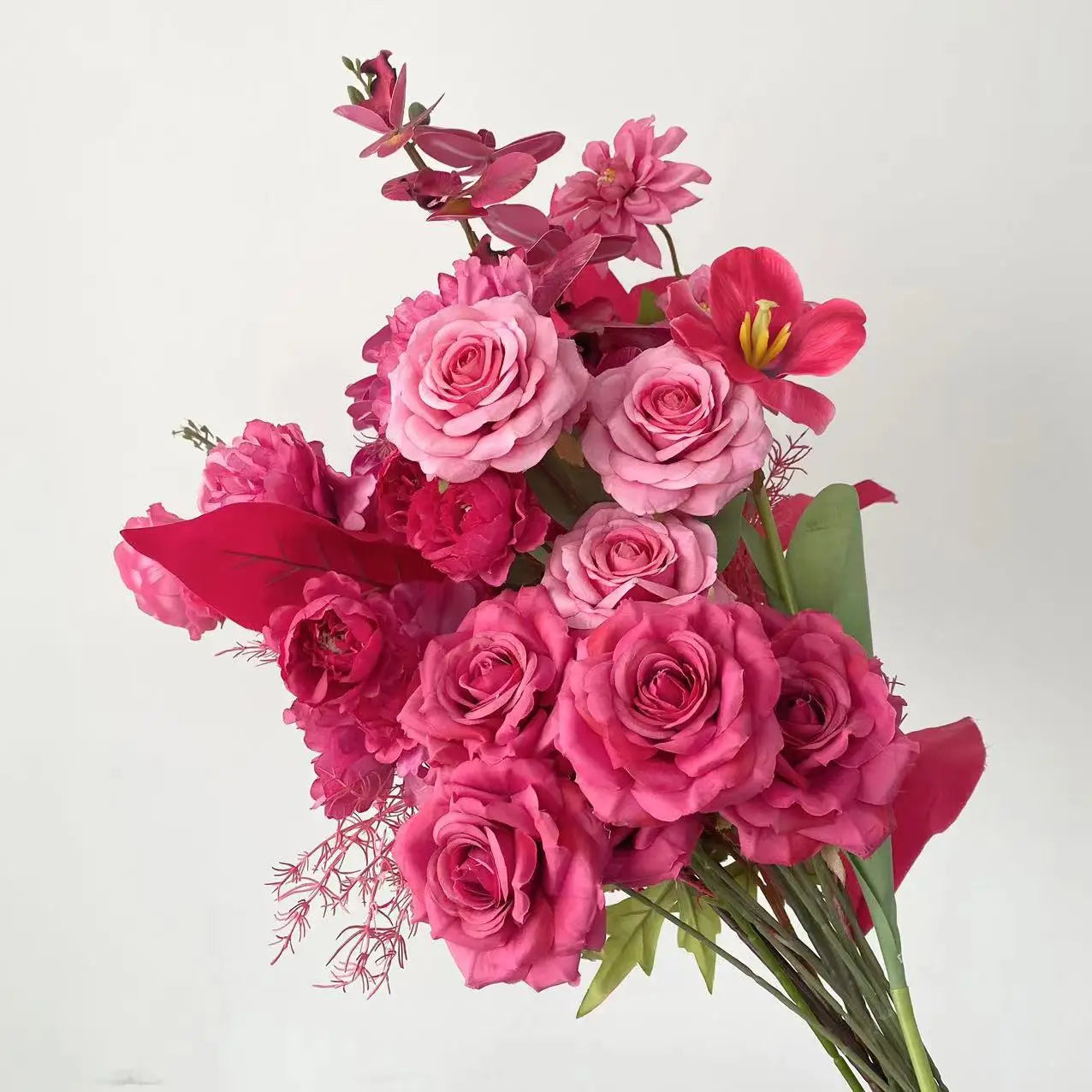 W-A0040 Artificial Flower Arrangement Realistic Cross-Border Wedding Floor Flower Rose Peony Hot Pink Decoration Flower
