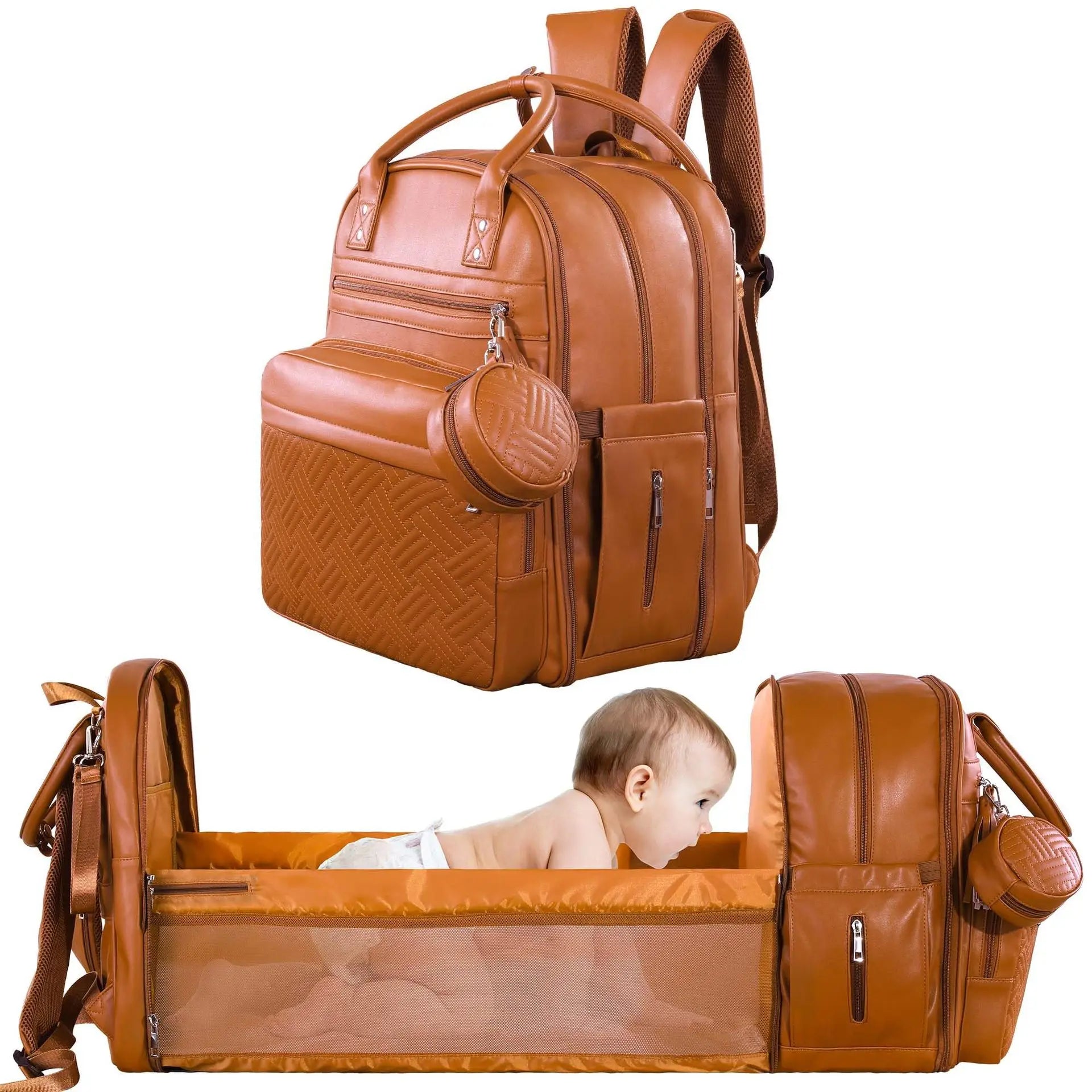 Outdoor Expanded Capacity Upgraded Baby Diaper Storage Bag Multifunctional Portable Mommy Folding Bed Bag