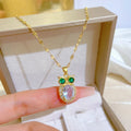 Sparkling Micro Diamond Owl Pendant Necklace Stainless Steel Chain Gold Plated Crystal Zircon Bling Owl Choker Necklace for Girl