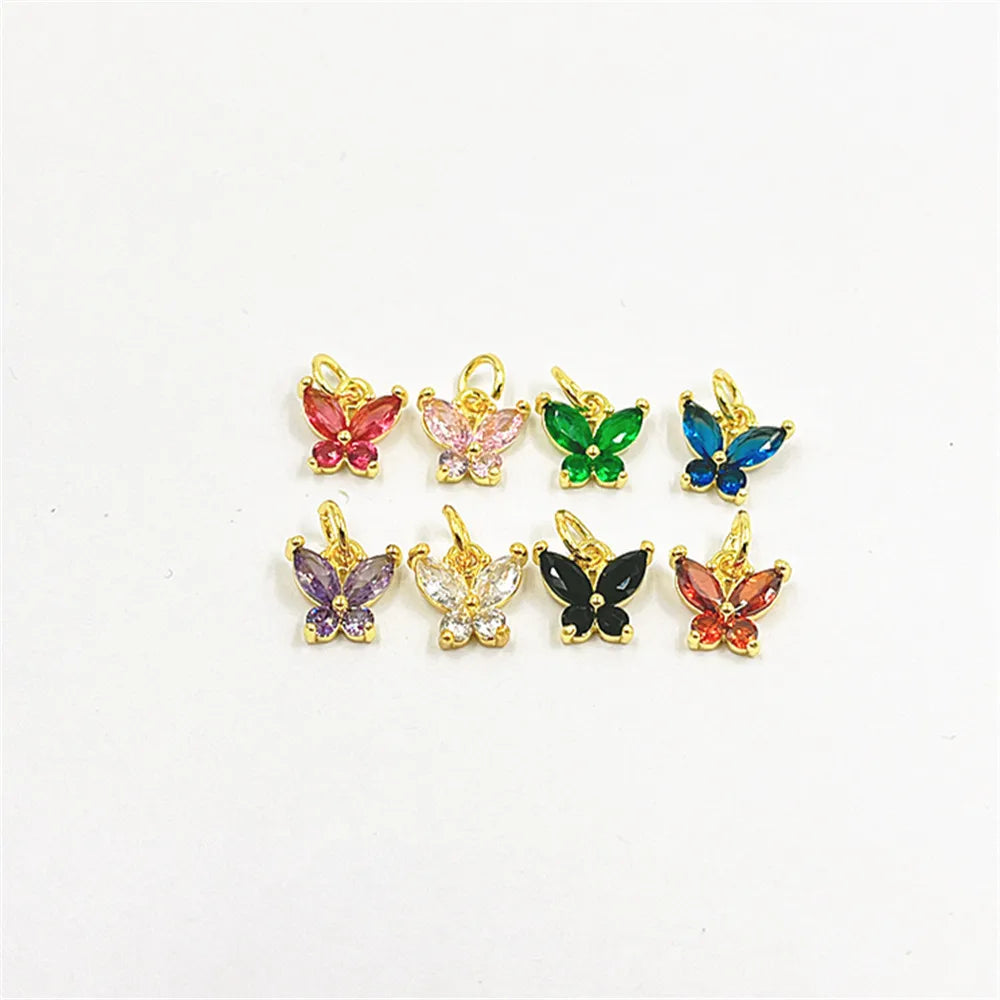 HD308 18K Gold Plated Butterfly Charm Exquisite Emerald Zircon Brass Jewelry DIY Earring Necklace Accessories for Women