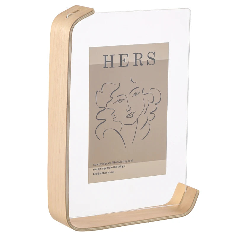 Customized Solid Wood Acrylic Magnetic L-type Double-Sided Standing Photo Frames Modern Waterproof Desktop Display Transparent