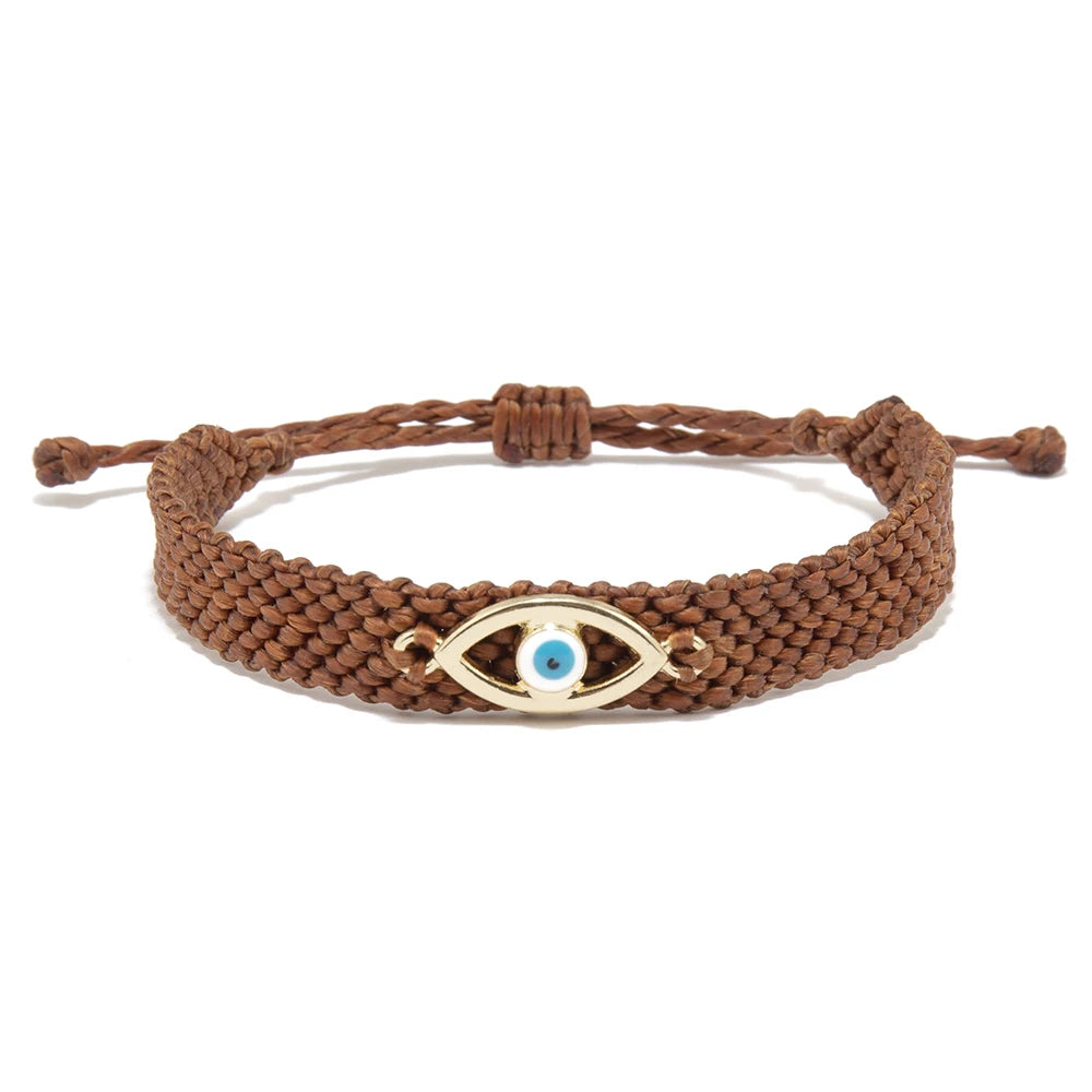 Handmade Vintage Thailand Macrame Bracelets Latest Fashion Wide Evil Eye Copper Charm Adjustable Wax Rope Woven Widen Christian