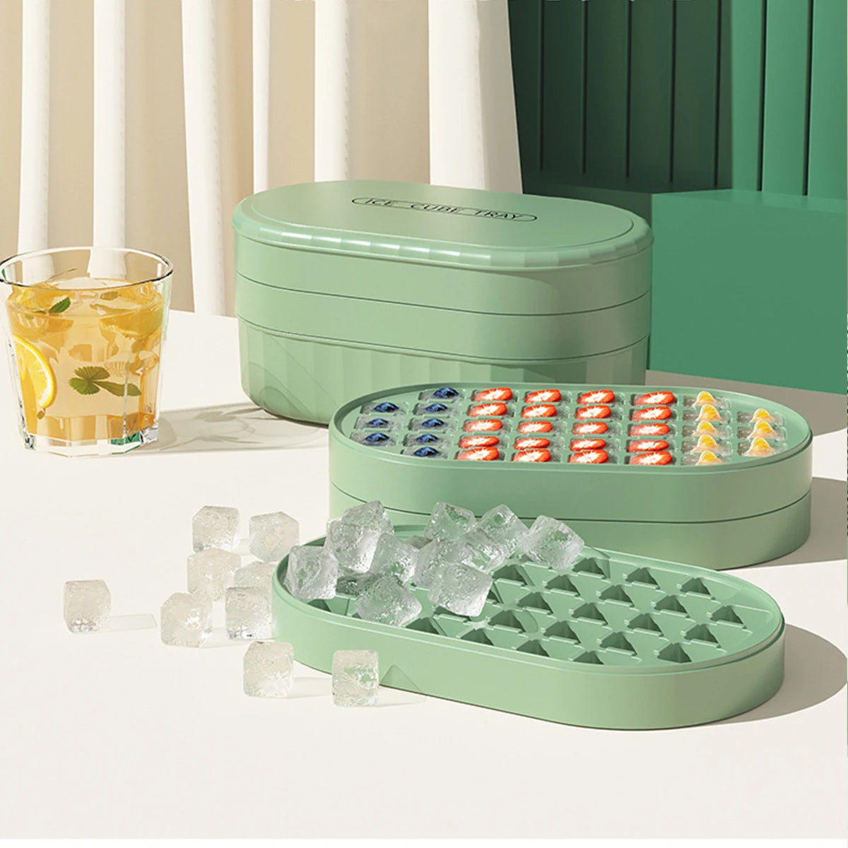 Double Layer 72 Grid Ice Cube Pudding Jelly Maker Tray Grids Mold Set With Lid Ice Storage Box