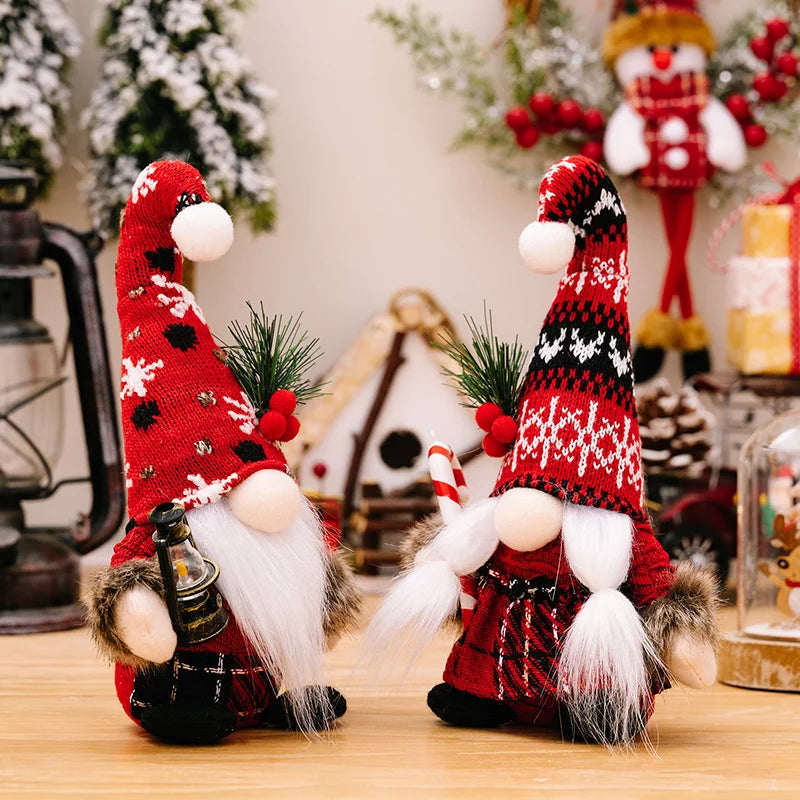Faceless Light Gnomes Plush Figurine Doll Xmas Ornaments Knitted Curved Hat Crutch Dwarf Vintage Christmas Party Home Factory