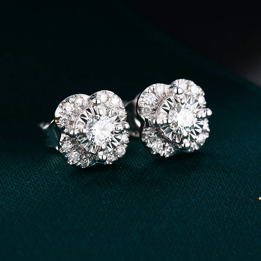 H&F Original 18Karat 14K 9K Pure Gold Stud Earrings Trendy Plumeria Leverback Design with Vermeil Diamond Jewelry