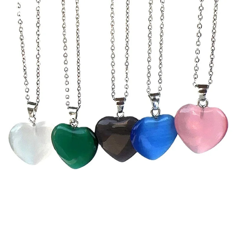 Fashion Stainless Steel Chains Natural Stone Crystal Heart Fashion Jewelry Pendants Charms Necklace for Women Men