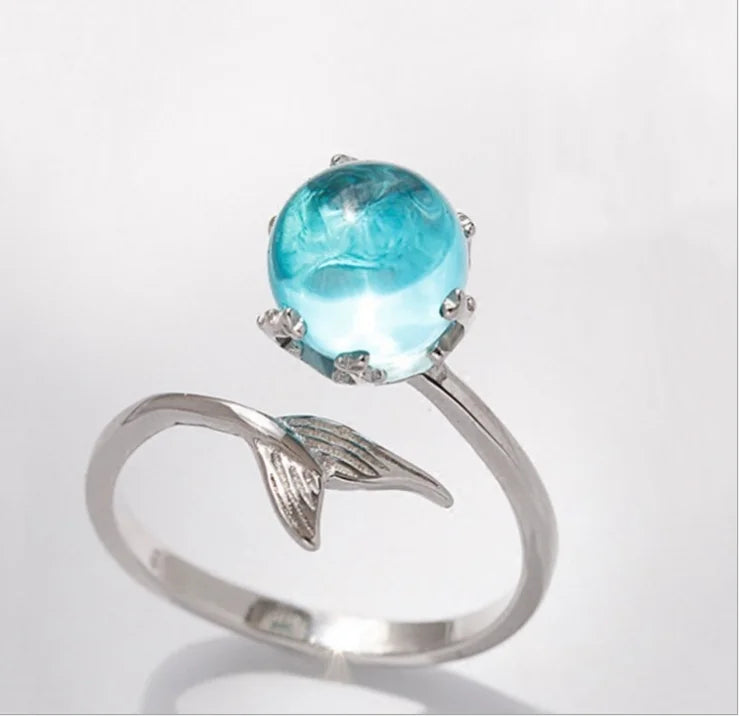 2021 New Wholesale Mermaid Tail Ring With Blue Stone Boho Rings for Women