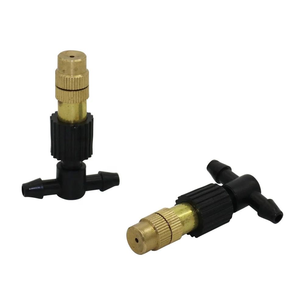6mm Adjustable Brass Nozzles With 4mm Barbed Tee Connectors Garden Irrigation Atomizing Nozzle