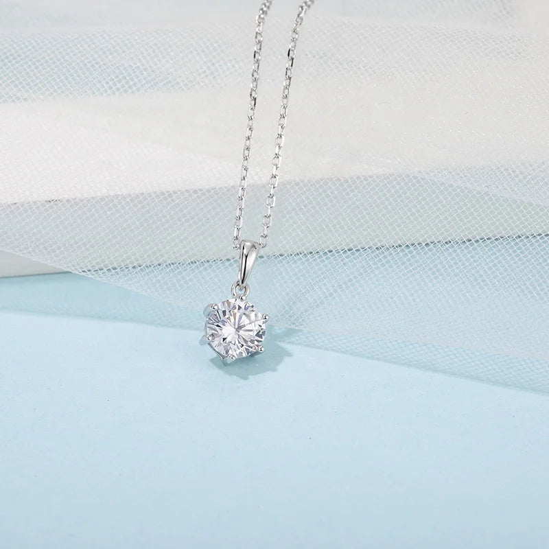 Abiding OEM 6 Prong Pendant Moissanite Diamond 925 Sterling Silver Jewelry Custom Pendant Necklace for Women