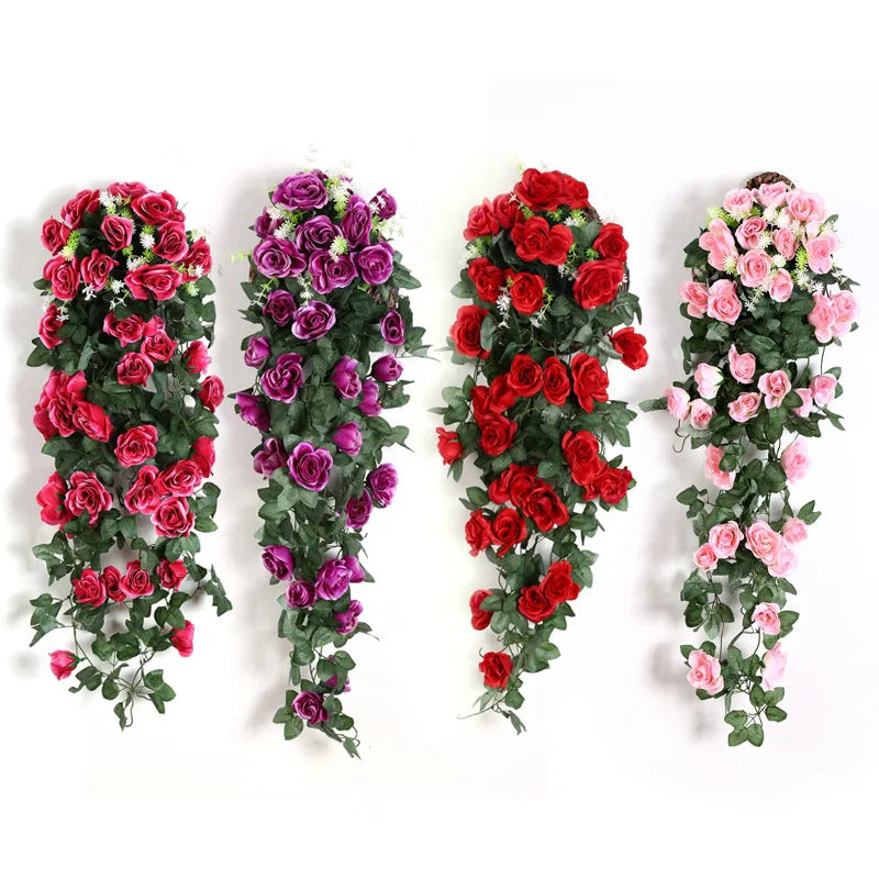 DREA Artificial Hanging Plants Silk Flower Rose Vine for Wall Backdrop Garden Wedding Decorative Flowers