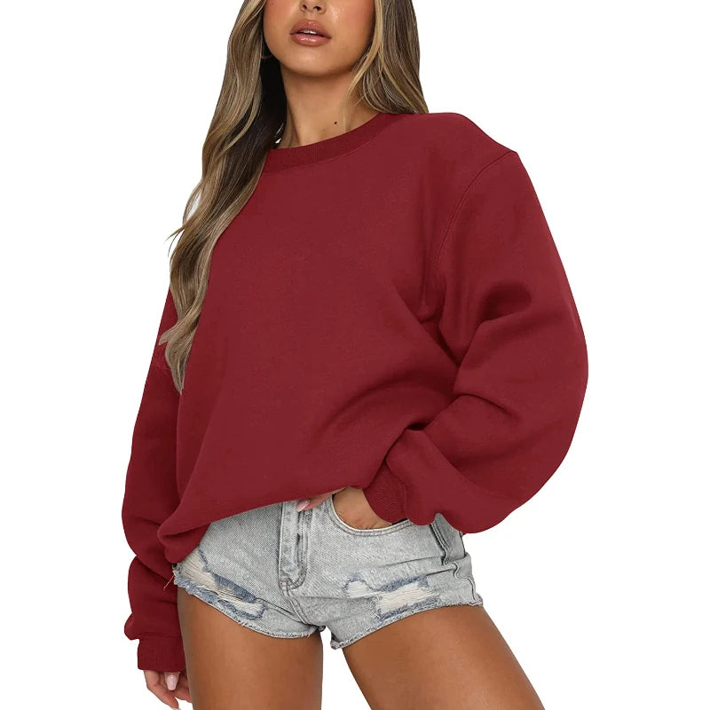 Fitspi Women's Long Sleeve Sweatshirt Casual Crew Neck Loose Fit Pullover Hoodie Fall Tops