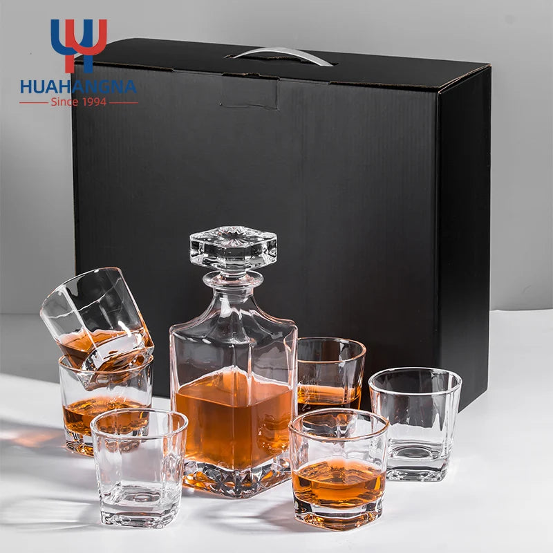 Personalized  7 Pack Whiskey Decanter Set with Glass Crystal Liquor Decanter with 6 Old Fashioned Glasses Tumbler