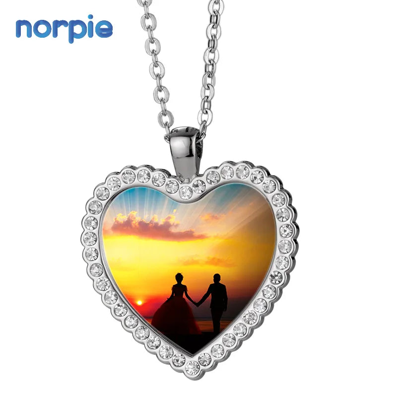 Jewelry Necklace Souvenir Gift Heart Locket Necklace Sublimation Heart Shaped Diamond Necklace