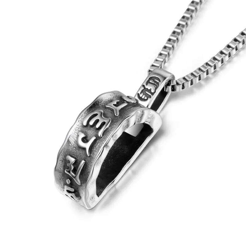 Best Wishes Engraved Stainless Steel Necklace Buddhist Pendant with Mantra Design Fine Pendants & Charms Amulet Jewelry