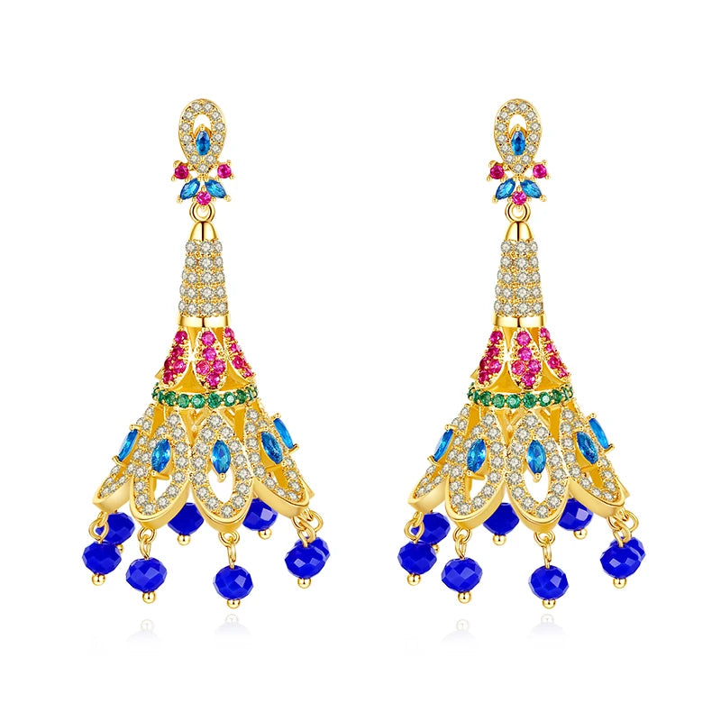 LUOTEEMI Bohemian Style Colorful Cubic Zirconia Earring of Tassel for Cute Girl Gift Jewelry Wholesale