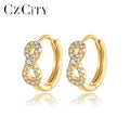 CZCITY Sterling Silver 925 Vintage Gold Fashion Earing Plated Trendy Unique for Woman Statement Bowknot Hoop Earring