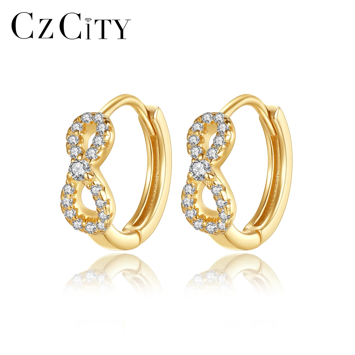 CZCITY Sterling Silver 925 Vintage Gold Fashion Earing Plated Trendy Unique for Woman Statement Bowknot Hoop Earring