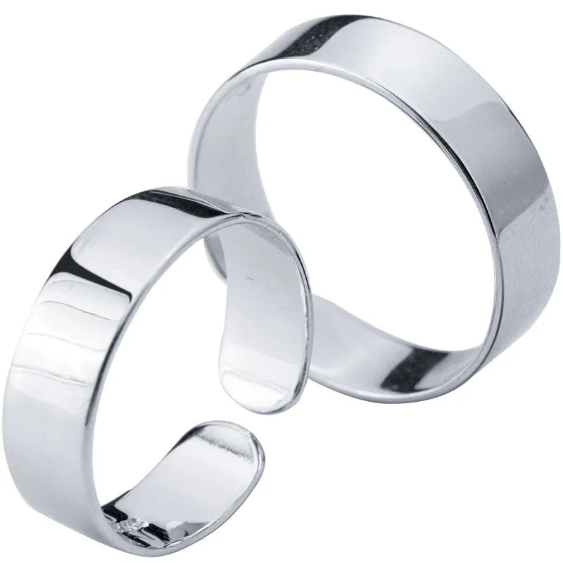 Personality Simple Glossy 925 Sterling Silver Oval Cut Custom Letters Smooth Wild Band Open Adjustable Wedding Ring for Couples