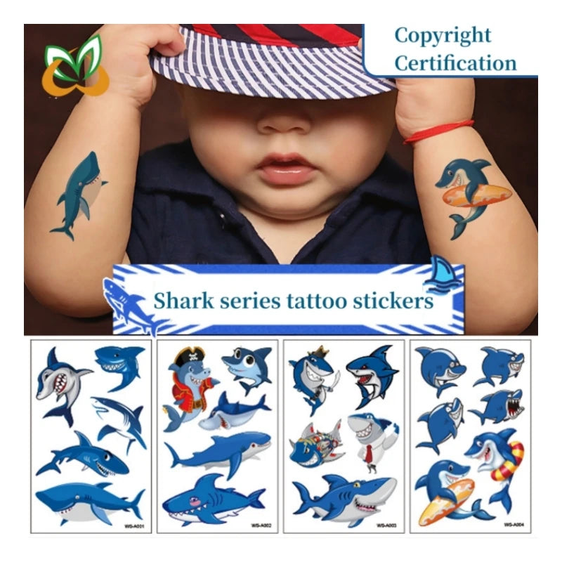 Shark Cartoon Party Cute Face Arm Children Temporary Tattoo Waterproof Boys Tattoo Stickers for Kids 1pc/opp Bag 75x120mm