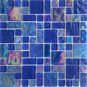Wholesale Price Navy Blue Iridescent Crystal Glass Non-slip Swimming Pool Mosaic Tile