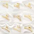 Woman Fashion Hair Accessories Gold Alloy Metal Hair Claw Clip for Girls Bling Rhinestone Pearl Big Hair Clip Hairgrips