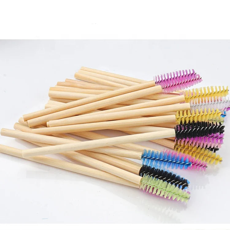 Private Label Brush Disposable Eyelash Spoolie Brush Bamboo Mascara Wand