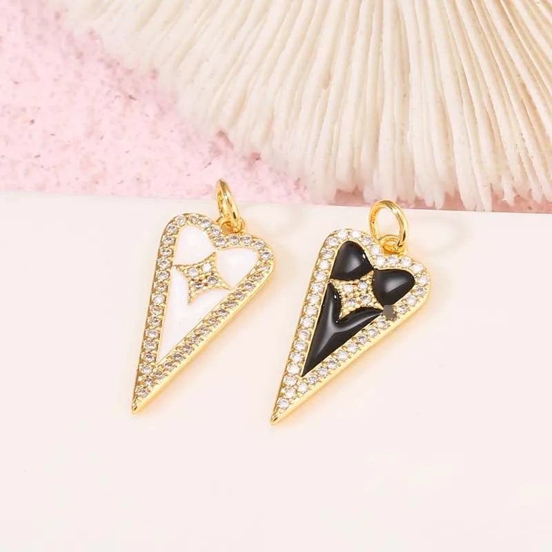 2022 INS Custom Gold Plated Enamel Black White Zircon Heart Pendant for Necklaces