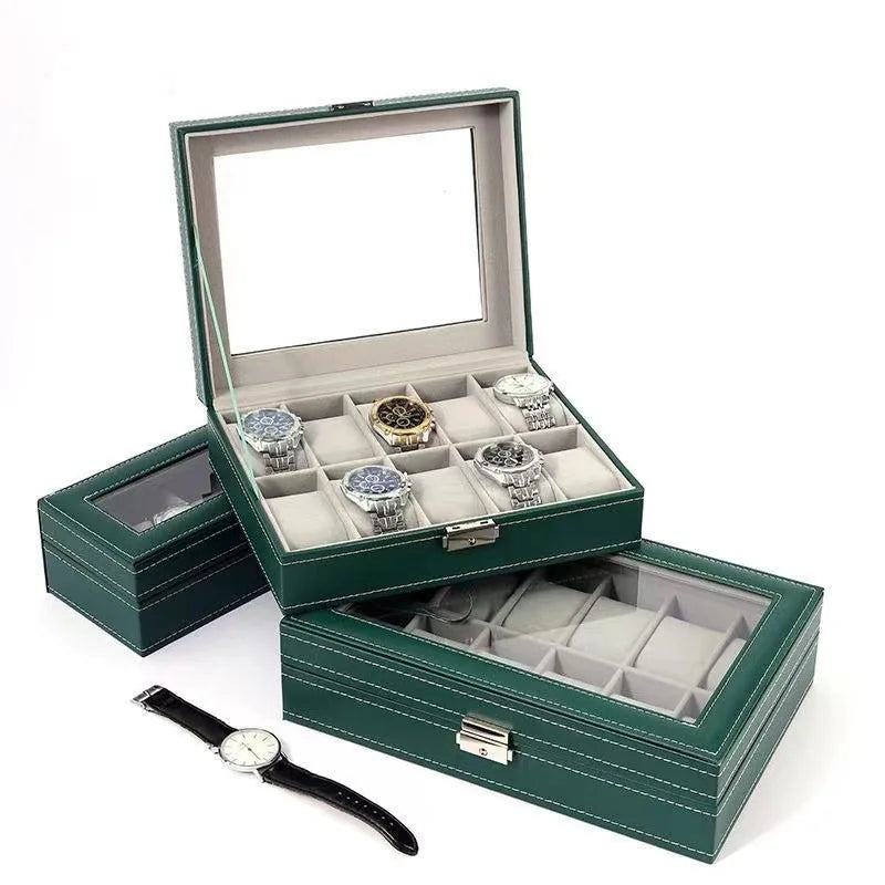 Wholesale Price Custom Logo Green PU Leather Watch Storage Box Luxury 6 Slots Watch Packaging Velvet Luxury Watches Display Box
