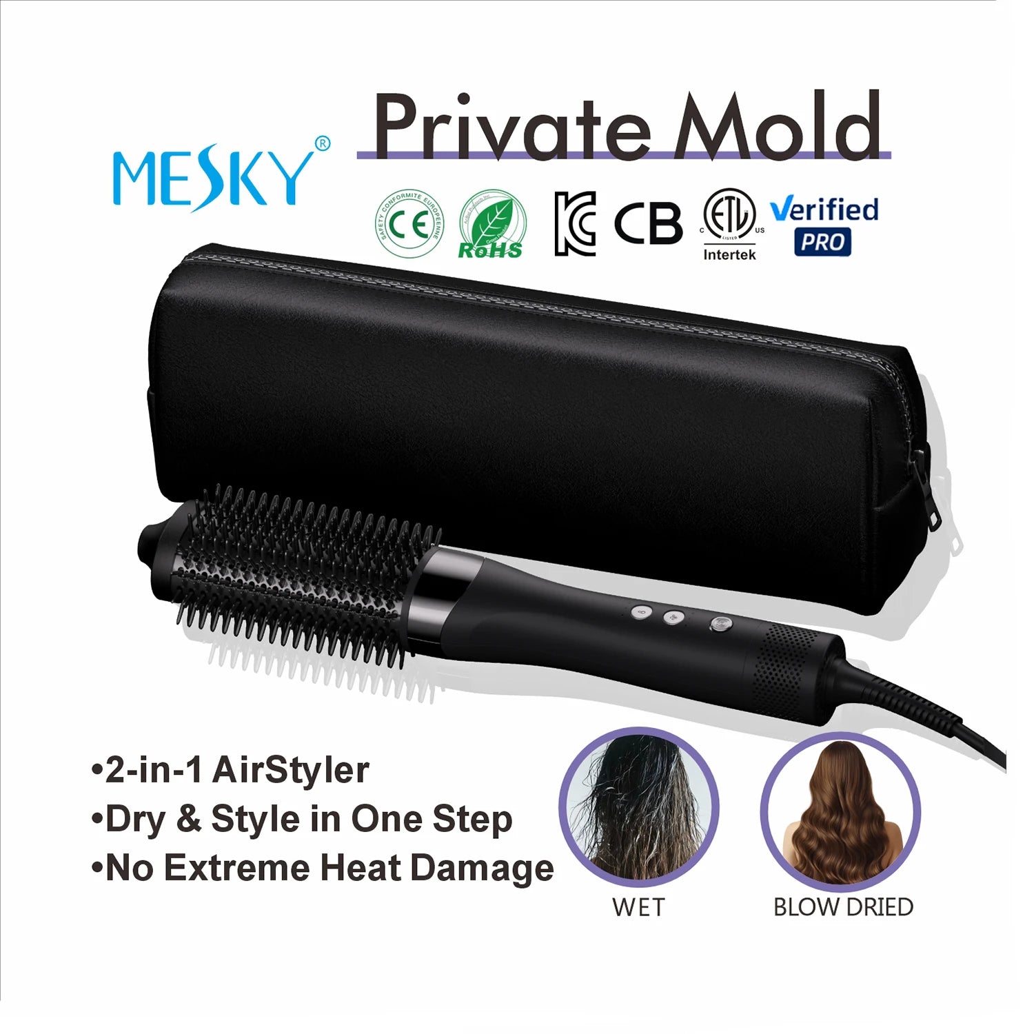 Custom logo Color Package OEM Electric 3 in 1 Sample Hot air Brush BLOWDRY HAIR DRYER BRUSH