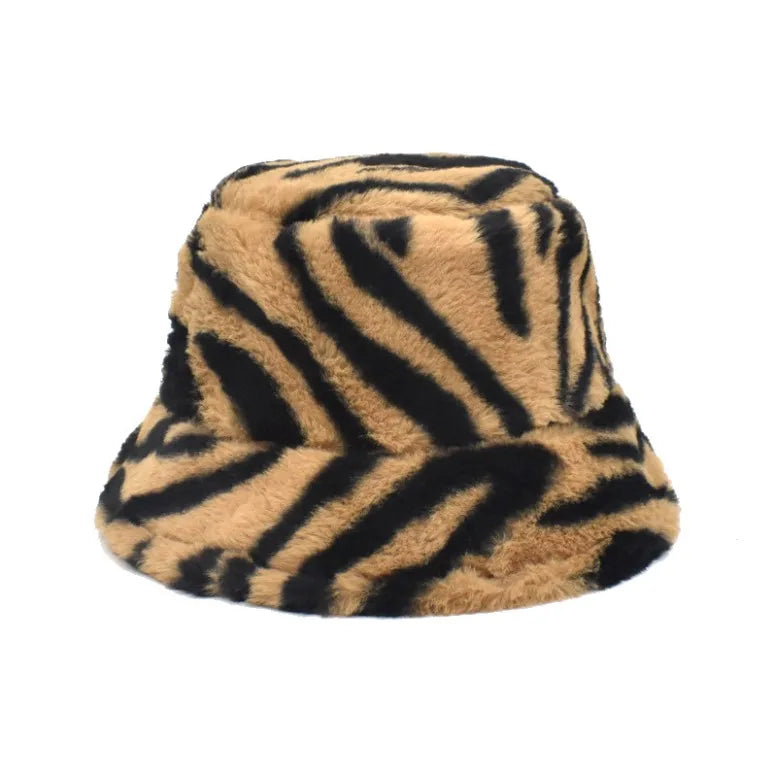 Wholesale New 2020 Leopard Print Faux Fur Foldable Autumn Winter Warm Fisherman Cap Bucket Hat for Women