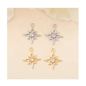 Hand-decorated Jewelry Findings Bronze Diamond Eight-pointed Star Pendant Necklaces Bracelets Earrings Pendant Accessories