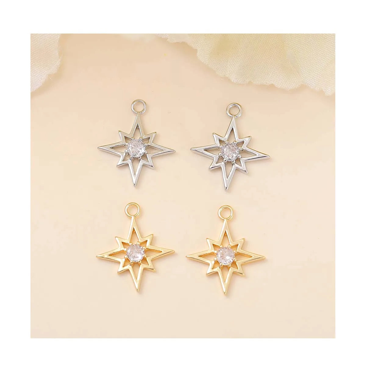 Hand-decorated Jewelry Findings Bronze Diamond Eight-pointed Star Pendant Necklaces Bracelets Earrings Pendant Accessories