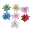 Christmas Glitter Poinsettia Wedding Artificial Pierced Flowers for Christmas Tree Ornaments Wreaths Decoration