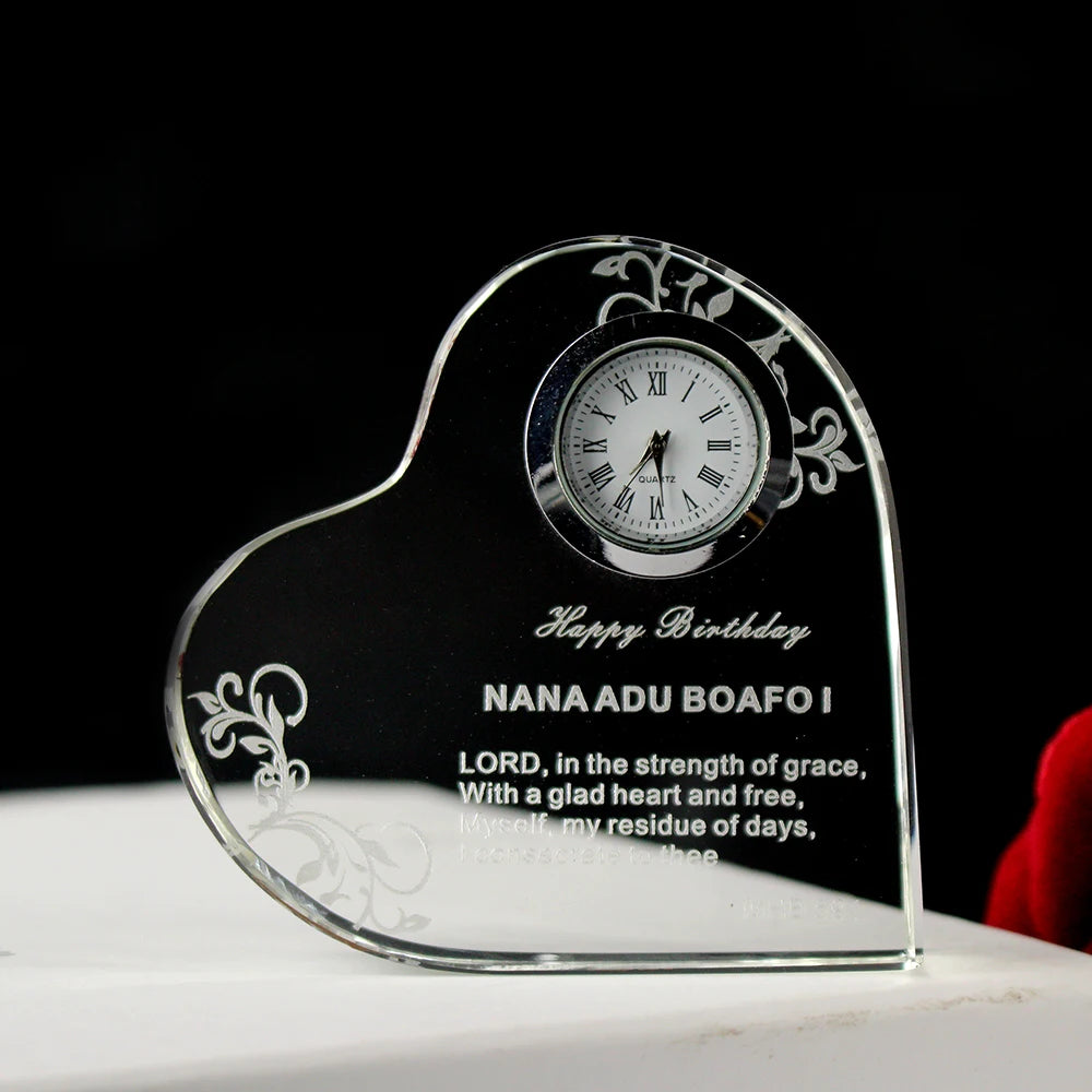 Unique Personality Engraving Heart Shape Wedding Favors Gifts for Guests Crystal Table Clock