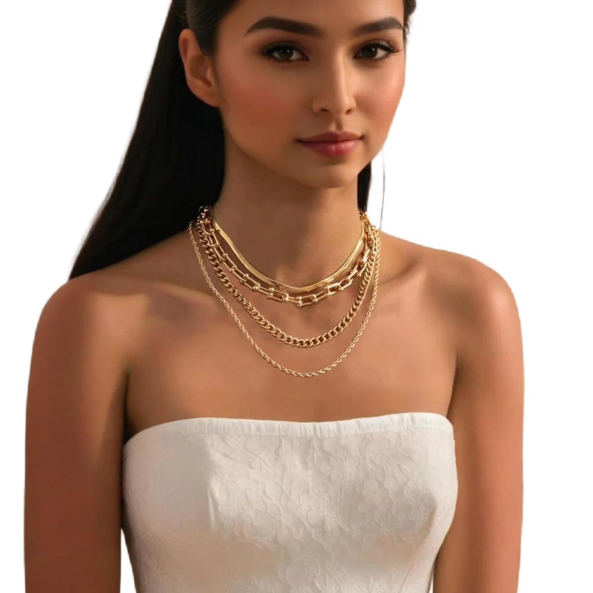 4 Pcs/Set Separable Layered Chains Necklaces for Women Trendy Lady Stackable Chains on the Neck Accessories 2025 Fashion Jewelry