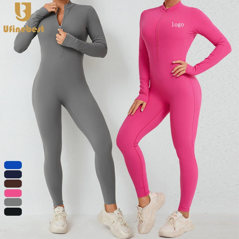 Customizable Women's Long Sleeve Sports Bodysuit Warm Fleece Workout Jumpsuit for Yoga & Fitness One Piece Design
