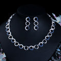 Classic Royal Blue Cubic Zirconia Circles Round CZ Stone Jewelry Sets for Women Earring and Necklace Wedding Bridal Gift